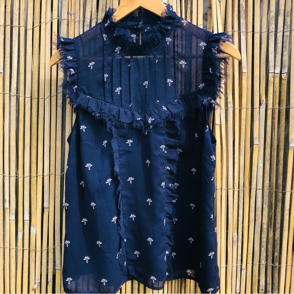 SOLD Portmans Navy Detailed High Neck Top w/ Pin Tucks 12 - Picture 8 of 17